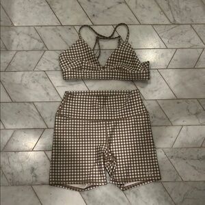 ALO Yoga Checkered Athletic Shorts and sports bra